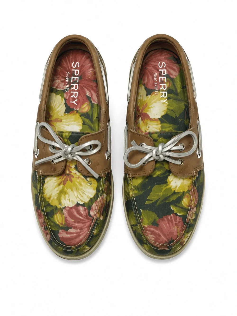 Sperry Leather Canvas Mens Boat Shoes Sz 8 Floral Preppy Casual Nautical Coastal